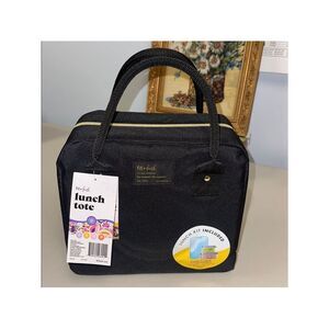 fit + fresh Bloomington Black Lunch Tote Bag w/ Handles Ice Pack & 2 Containers